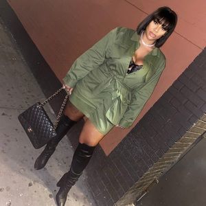 Plus Khaki Utility Tie Waist Shift Dress